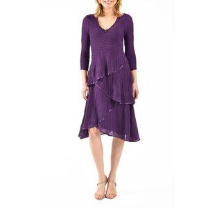 KOMAROV Tiered Charmeuse & Chiffon Ruffled 3/4 Sleeve Cocktail Dress